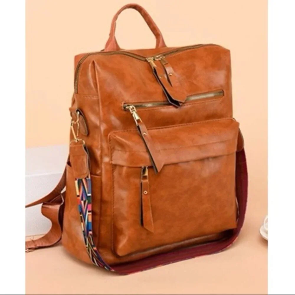 Camel zipper detail vegan leather mini back pack
